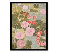 Artery8 Pink Geranium Flowers Artwork Pastel Foliage Living Room Artwork Framed Wall Art Print A4