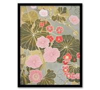 Artery8 Pink Geranium Flowers Artwork Pastel Foliage Living Room Artwork Framed Wall Art Print A4