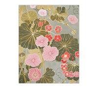Artery8 Pink Geranium Flowers Artwork Pastel Foliage Wall Art Print in Green | Size: W12" x H16" Artery8 Green W12" x H16"