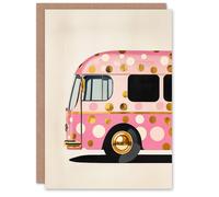 Artery8 Greeting Card Pink Glamour Party Bus Gold Polka Dot Modern For Her Woman Birthday Card
