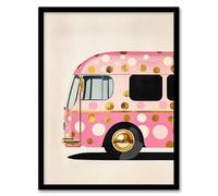 Artery8 Pink Glamour Party Bus Gold Polka Dot Modern Living Room Artwork Framed Wall Art Print A4