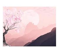 Artery8 Pink Landscape Tree Mountain Illustration Premium Wall Art Canvas Print 18X24 Inch