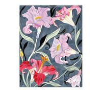 Artery8 Pink Lily Flowers Stylised Detailed Floral Wall Art Print | Size: W12" x H16" Artery8 Multicolor W12" x H16"