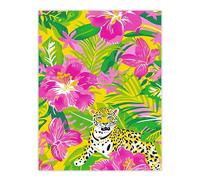 Artery8 Pink Lily Tropical Flower Pattern with Leopard For Living Room Large Wall Art Poster Print Thick Paper 18X24 Inch
