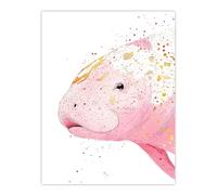 Artery8 Pink Manatee Gold Paint Splatter Animal Portrait Bathroom Toilet Large Wall Art Poster Print Thick Paper 18X24 Inch