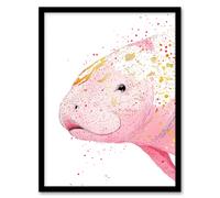 Artery8 Pink Manatee Gold Paint Splatter Animal Portrait Framed Art Print | Size: A4 Artery8 Pink A4