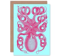 Wee Blue Coo Pink Octopus Blue Greeting Card With Envelope Inside Premium Quality