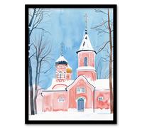 Artery8 Pink Orthodox Church Ukraine Soft Watercolour Living Room Artwork Framed Wall Art Print A4