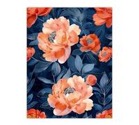 Artery8 Pink Peonies Flower Pattern Blue Floral Design For Living Room Large Wall Art Poster Print Thick Paper 18X24 Inch