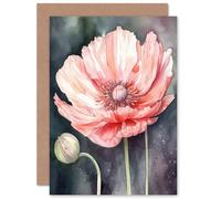 Artery8 Pink Poppy Flower Pastel Watercolour for Wife Her Mum Sister Daughter Mom Gran Nan Birthday Thank You Congratulations Blank Art Greeting Card