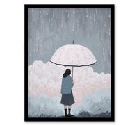 Artery8 Wall Art Print Pink Rain By Amy Denver Minimalist Soft Pastel Rain Clouds Minimalism Simple Modern Artwork Art Framed in Grey | Size: A4 Artery8 Grey A4