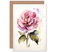 Artery8 Pink Rose Bloom Simple Valentines Day Love Nature for Wife Her Mum Sister Daughter Mom Gran Nan Anniversary Blank Art Greeting Card