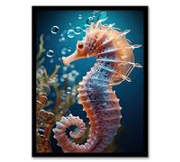 Artery8 Pink Seahorse Photorealistic Conceptual Painting Artwork Framed Wall Art Print 18X24 Inch