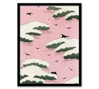 Artery8 Pink Sky With Clouds & Birds Vintage Framed Wall Art Print Bijutsukai | Size: W12" x H16" Artery8 Pink W12" x H16"