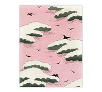 Artery8 Pink Sky With Clouds & Birds Vintage Wall Art Print Bijutsukai | Size: W18" x H24" Artery8 Pink W18" x H24"