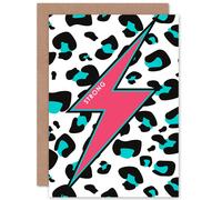 Artery8 Pink Teal Leopard Reverse Strong Greetings Card Artery8 Pink