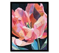 Artery8 Pink Trumpet Lily Flower Colourful Folk Patterns Living Room Artwork Framed Wall Art Print A4