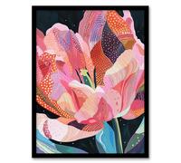 Artery8 Pink Trumpet Lily Flower Colourful Folk Patterns Living Room Artwork Framed Wall Art Print 18X24 Inch