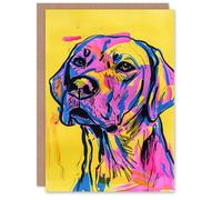 Artery8 Pink Yellow Blue Labrador Dog Lover Pop Art Blank For Him Or Her Art Birthday Card