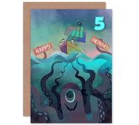 Wee Blue Coo Pirate Octopus Boys 5th Birthday Card