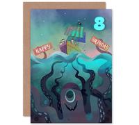 Artery8 Pirate Octopus 8th Birthday Greetings Card in Blue Artery8 Blue