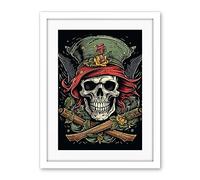 Artery8 Pirate Skull Hat Old School USA Tattoo Ink Body Rockabilly Americana 50s Artwork Framed Wall Art Print 18X24 Inch