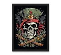 Artery8 Pirate Skull Hat Old School USA Tattoo Ink Body Rockabilly Americana 50s Artwork Framed Wall Art Print 18X24 Inch