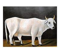 Artery8 Pirosmani White Cow Black Background Painting Art Print Canvas Premium Wall Decor Poster Mural