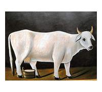 Artery8 Pirosmani White Cow Black Background Painting Large Wall Art Poster Print Thick Paper 18X24 Inch