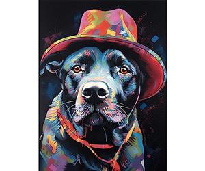 Artery8 Pit Bull Terrier Dog Red Cowboy Hat Portrait Large Wall Art Poster Print Thick Paper 18X24 Inch