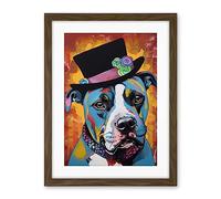 Artery8 Pit Bull Wearing Flower Top Hat Modern Pop Art Artwork Framed Wall Art Print 18X24 Inch
