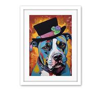 Artery8 Pit Bull Wearing Flower Top Hat Modern Pop Art Artwork Framed Wall Art Print 18X24 Inch