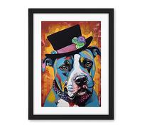 Artery8 Pit Bull Wearing Flower Top Hat Modern Pop Art Artwork Framed Wall Art Print 18X24 Inch