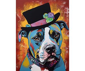 Artery8 Pit Bull Wearing Flower Top Hat Modern Pop Art Extra Large XL Wall Art Poster Print