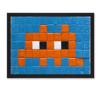 Artery8 Pixel Monster Space Orange Tiles Invaders Artwork Framed Wall Art Print A4 in Black Artery8 Black