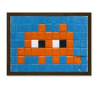 Artery8 Pixel Monster Space Orange Tiles Invaders Artwork Framed Wall Art Print A4 in Brown Artery8 Brown