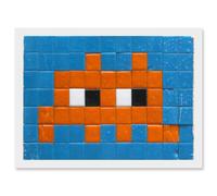 Artery8 Pixel Monster Space Orange Tiles Invaders Artwork Framed Wall Art Print A4 in White Artery8 White