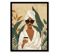 Artery8 Plant and Coffee Lover Self Care Spa Day For Bathroom Artwork Framed Wall Art Print 18X24 Inch