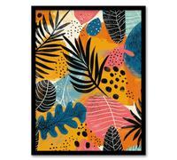 Wall Art Print Plant Leaves Pattern Colourful Abstract Nature Art Framed Poster Artery8 Black A4