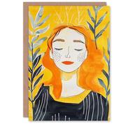 Artery8 Plant Lover Boho Redhead With Freckles Painting For Her Woman Birthday Card