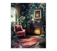 Artery8 Plant Lover Cozy Fireplace Floral Tapestry Living Room Large Wall Art Poster Print Thick Paper 18X24 Inch