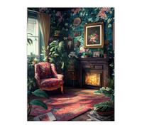Artery8 Plant Lover Cozy Fireplace Floral Tapestry Wall Art Print | Size: W12" x H16" Artery8 Multicolor W12" x H16"