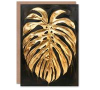 Artery8 Plant Lover Golden Monstera Leaf Dark Painting Birthday Art Card in Gold Artery8 Gold