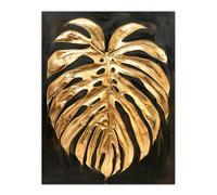 Artery8 Plant Lover Golden Monstera Leaf Dark Painting Living Room Extra Large XL Wall Art Poster Print