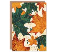 Artery8 Greeting Card Plant Lover Green Amber Maple Leaf Pattern Blank For Him Or Her Art Birthday Card