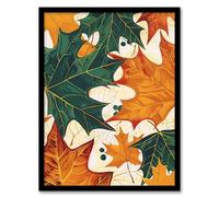 Artery8 Plant Lover Green Amber Maple Leaf Pattern Living Room Artwork Framed Wall Art Print A4