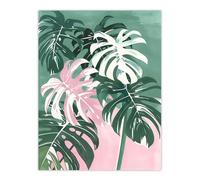 Artery8 Plant Lover Monstera Leaves Green Pink Botanical Living Room Large Wall Art Poster Print Thick Paper 18X24 Inch