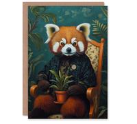 Artery8 Greeting Card Plant Lover Red Panda Kimono Surreal Portrait Blank For Him Or Her Art Birthday Card