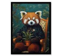 Artery8 Plant Lover Red Panda Kimono Surreal Portrait Framed Art Print in Blue | Size: A4 Artery8 Blue A4