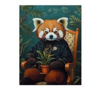 Plant Lover Red Panda Kimono Surreal Portrait Wall Art Print Artery8 Blue W24 inch x H32 inch